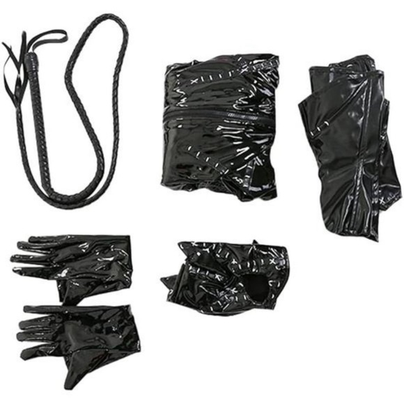 Cat Woman Halloween Costume One Piece Jumpsuit Hooded Bodysuit Gloves Mask New - Picture 3 of 8